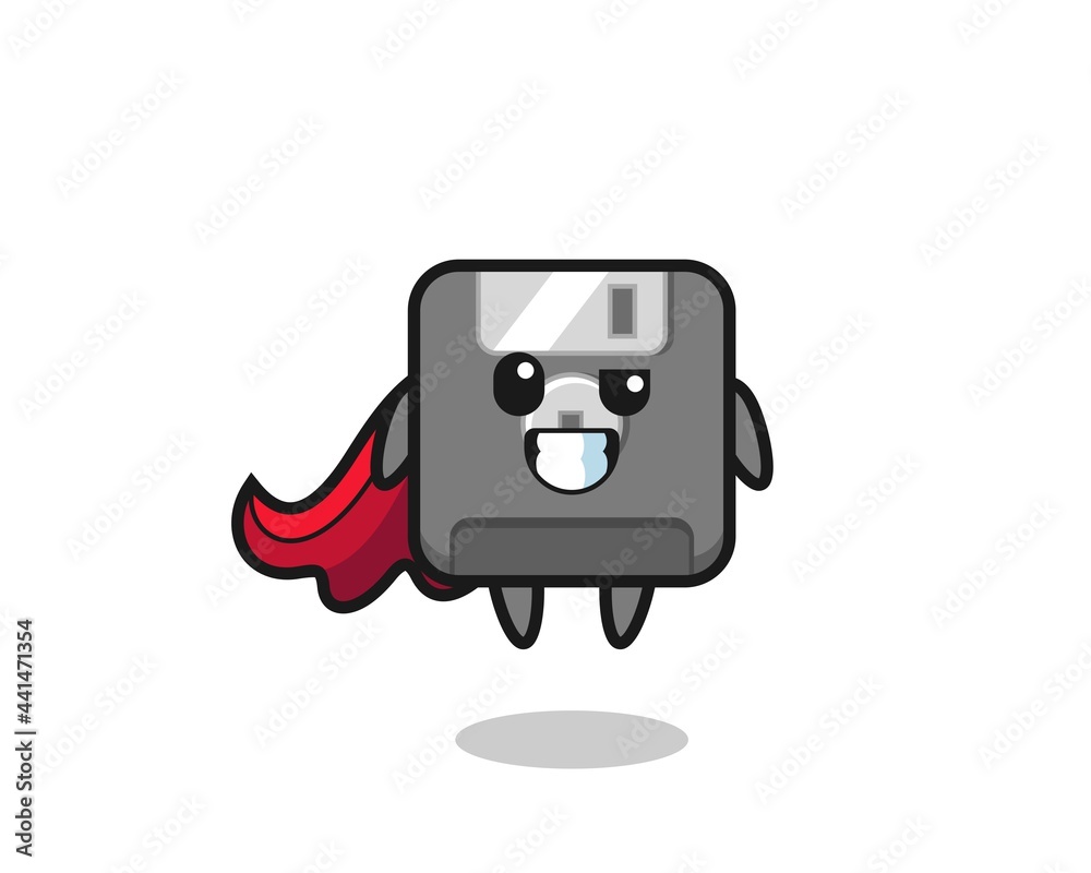 the cute floppy disk character as a flying superhero the cute floppy disk character as a flying superhero