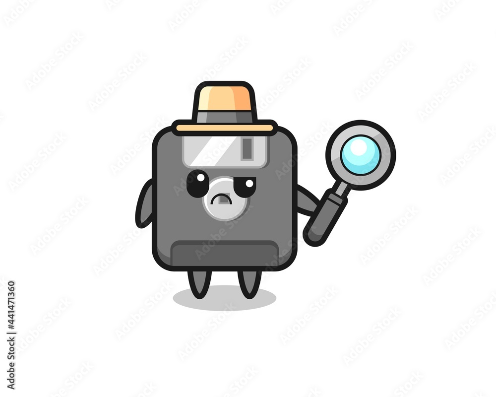 the mascot of cute floppy disk as a detective
