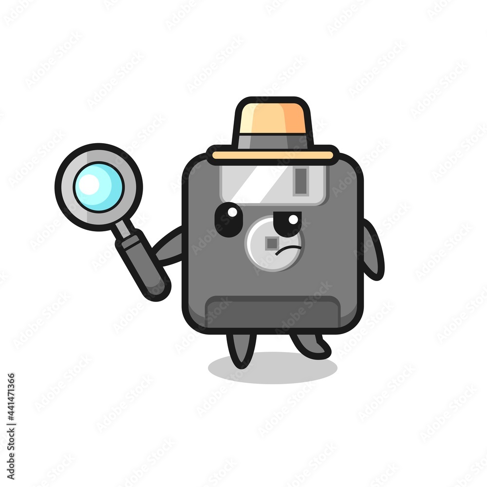 floppy disk detective character is analyzing a case floppy disk detective character is analyzing a case