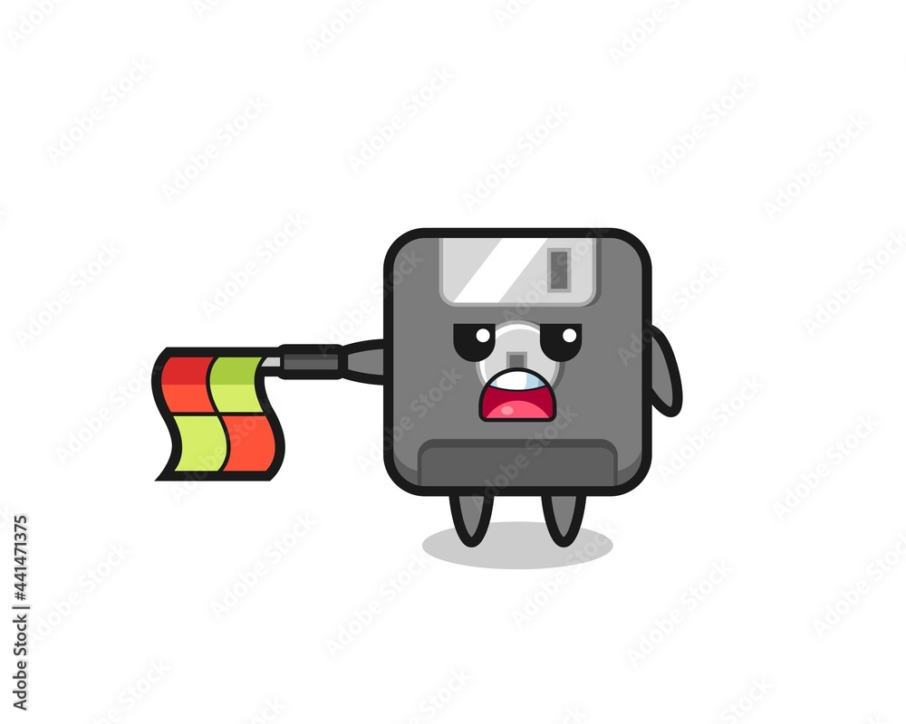 floppy disk character as line judge hold the flag straight horizontally floppy disk character as line judge hold the flag straight horizontally
