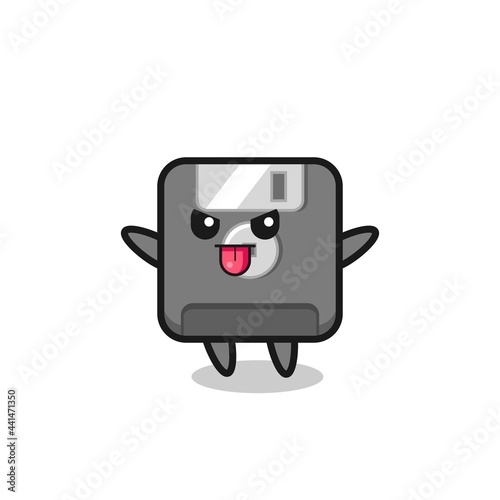 naughty floppy disk character in mocking pose