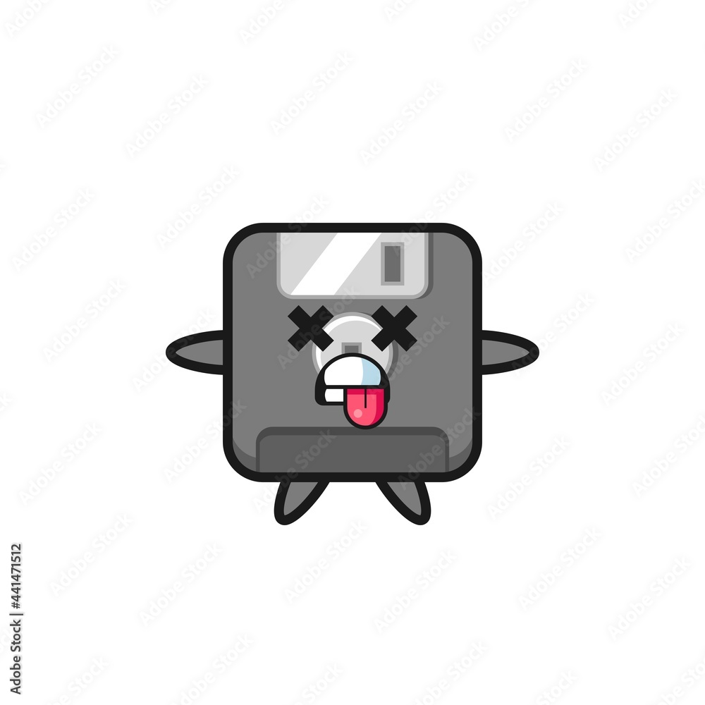 character of the cute floppy disk with dead pose character of the cute floppy disk with dead pose