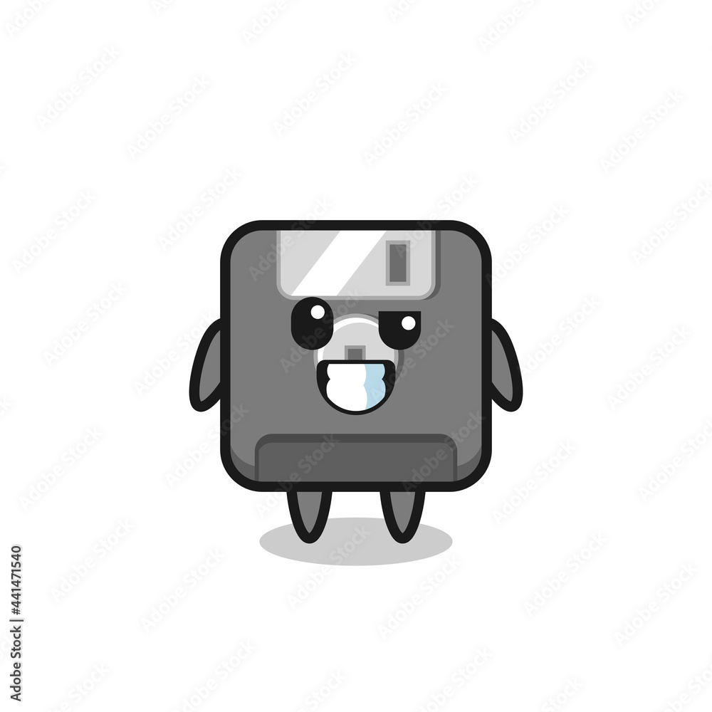 cute floppy disk mascot with an optimistic face