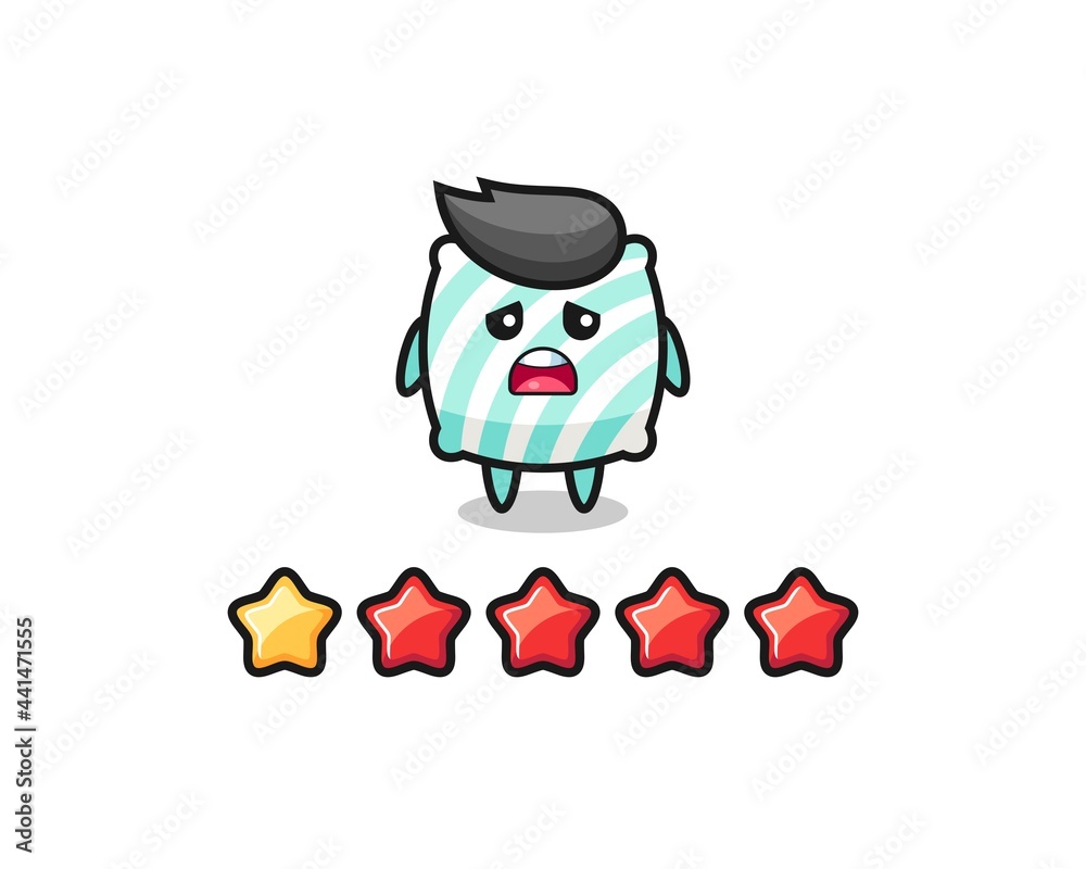 the illustration of customer bad rating, pillow cute character with 1 star