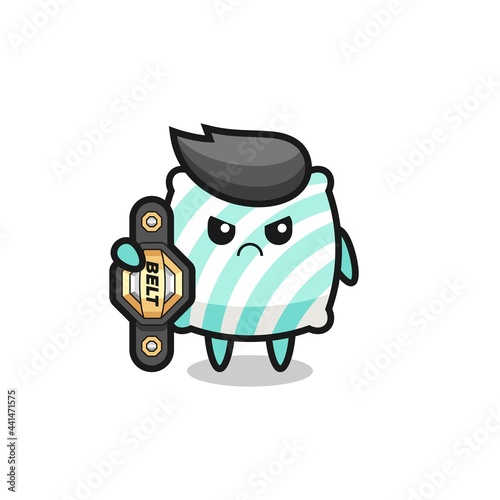pillow mascot character as a MMA fighter with the champion belt