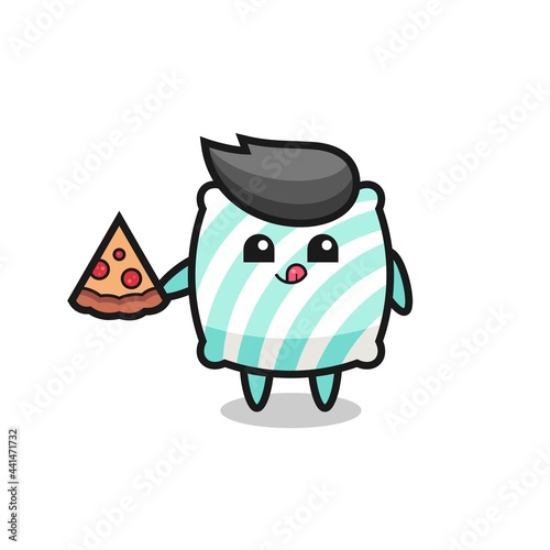 cute pillow cartoon eating pizza