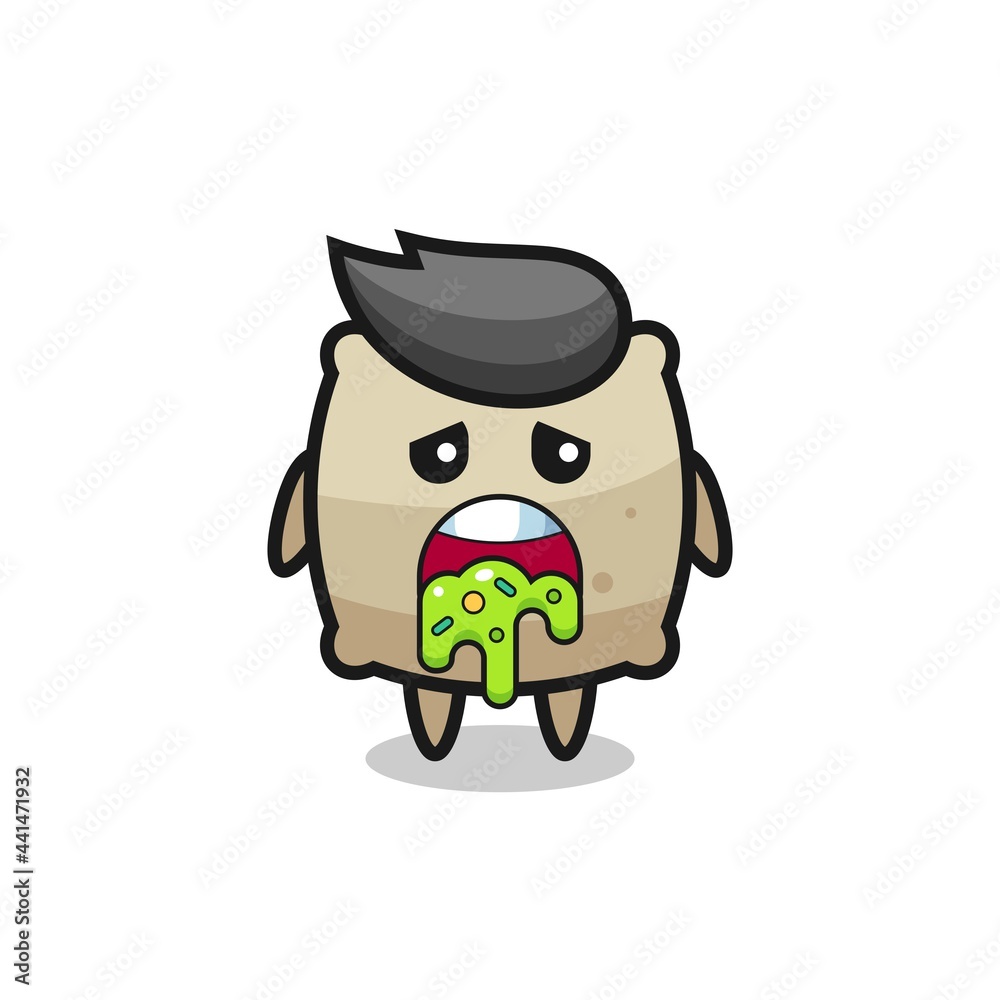 the cute sack character with puke