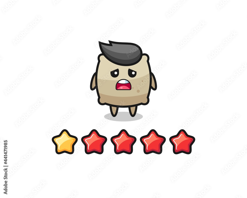 the illustration of customer bad rating, sack cute character with 1 star the illustration of customer bad rating, sack cute character with 1 star