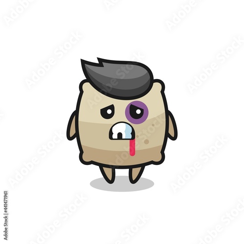 injured sack character with a bruised face