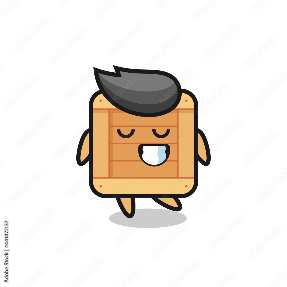 wooden box cartoon illustration with a shy expression