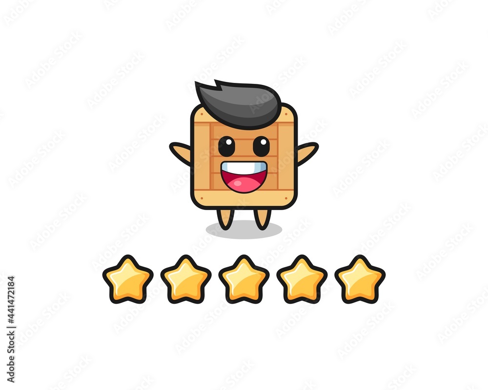 the illustration of customer best rating, wooden box cute character with 5 stars the illustration of customer best rating, wooden box cute character with 5 stars