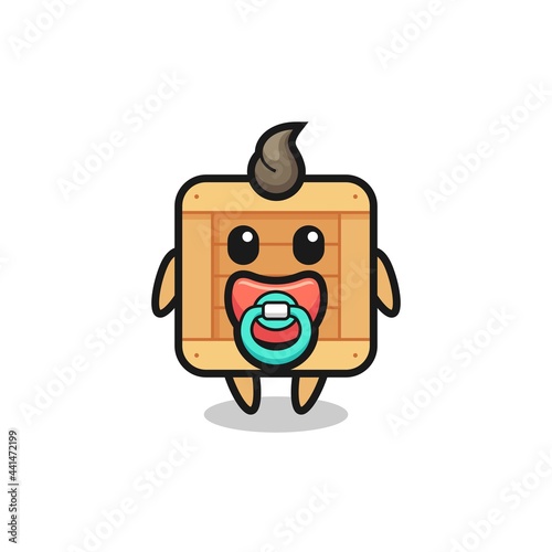 baby wooden box cartoon character with pacifier