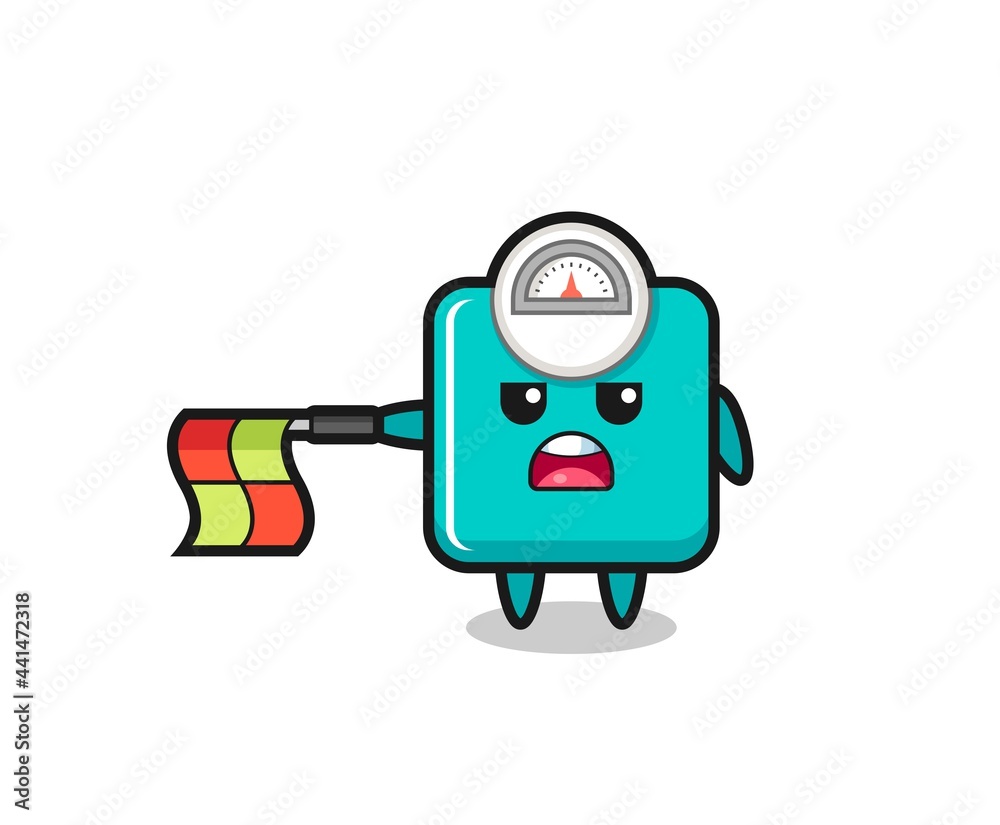 weight scale character as line judge hold the flag straight horizontally weight scale character as line judge hold the flag straight horizontally