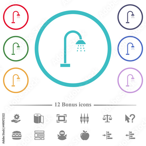 Shower flat color icons in circle shape outlines