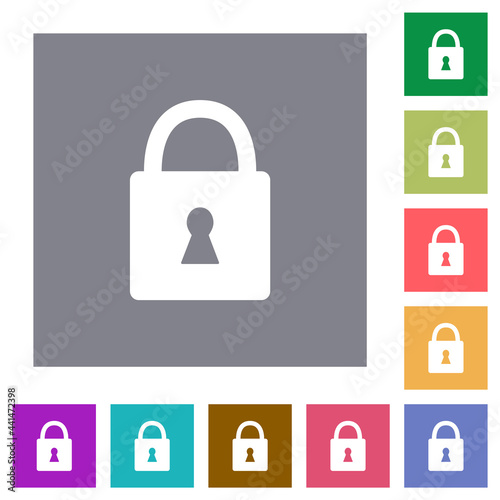 Locked padlock with keyhole square flat icons