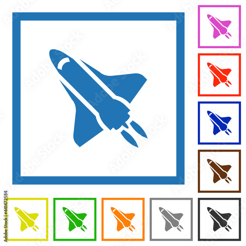 Space shuttle with propulsion flat framed icons