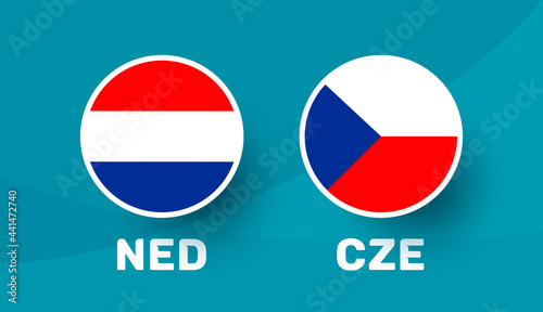 netherlands vs czech republic round of 16 match, European Football Championship euro 2020 vector illustration. Football 2020 championship match versus teams intro sport background
