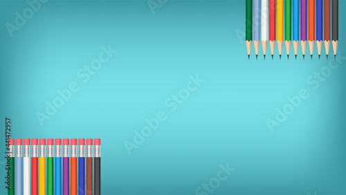Colorful pencils frame on blue background, vector illustration design