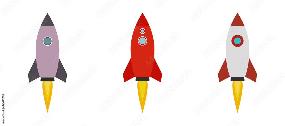 Set of vector icons of rockets. Web design isolated on white background. Set of vector icons of rockets. Web design isolated on white background.