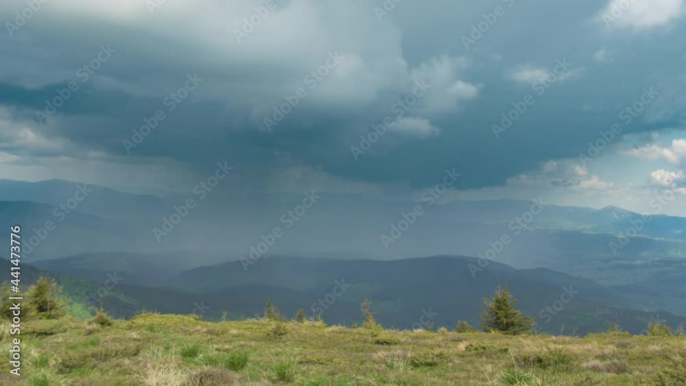 Rain wall in the carpathian mountains in summer Rain wall in the carpathian mountains in summer