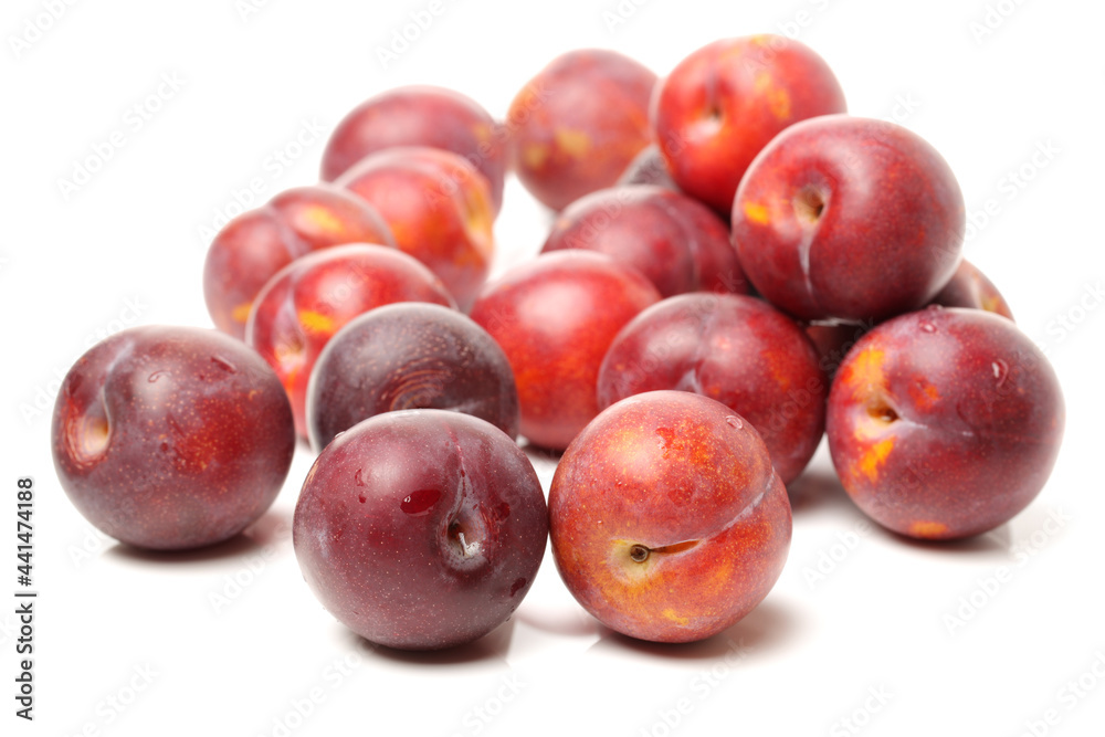Plums plum prunes prune fresh fruit on white background