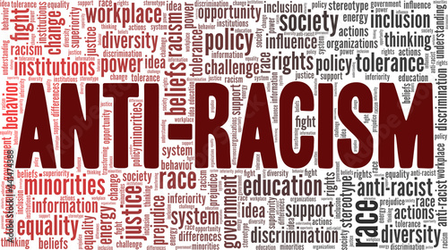Anti-Racism vector illustration word cloud isolated on a white background. photo