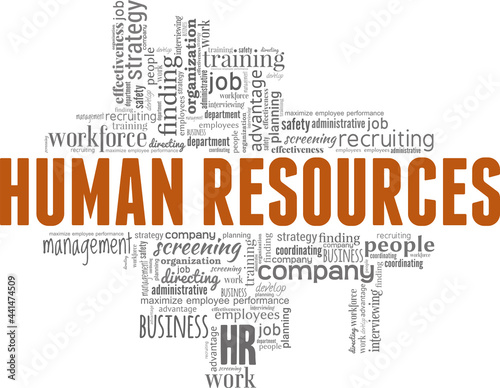HR - Human Resources vector illustration word cloud isolated on a white background.