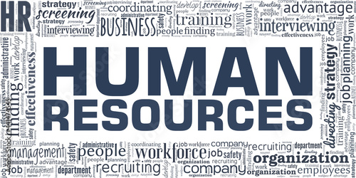 HR - Human Resources vector illustration word cloud isolated on a white background.