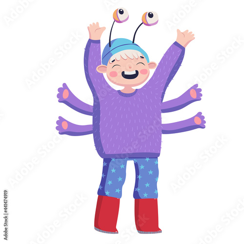 Kid in a fancy dress of an alien vector illustration