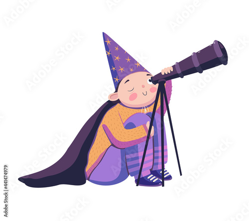 Boy looking at the stars vector illustration