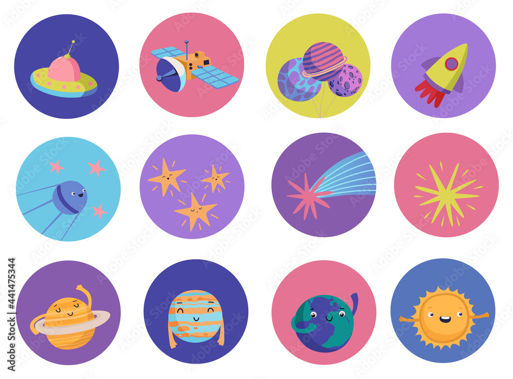 Kids space vector tags set