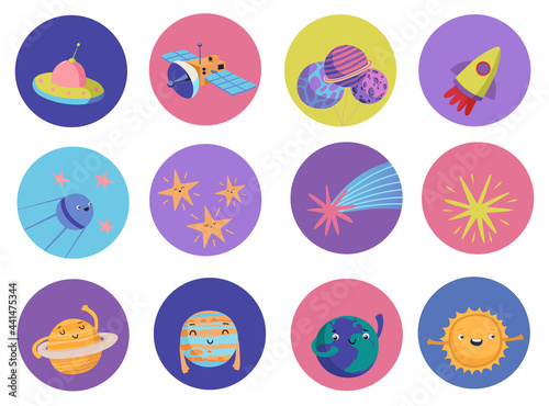Kids space vector tags set