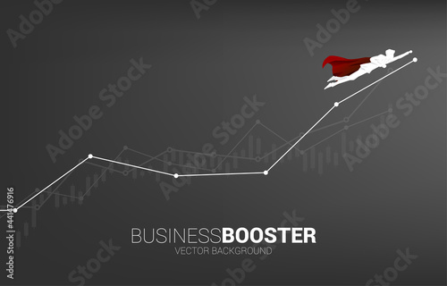 Silhouette of businessman flying to higher line chart. Concept of boost and growth in business.
