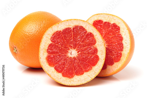 Grapefruit with segments on a white background 