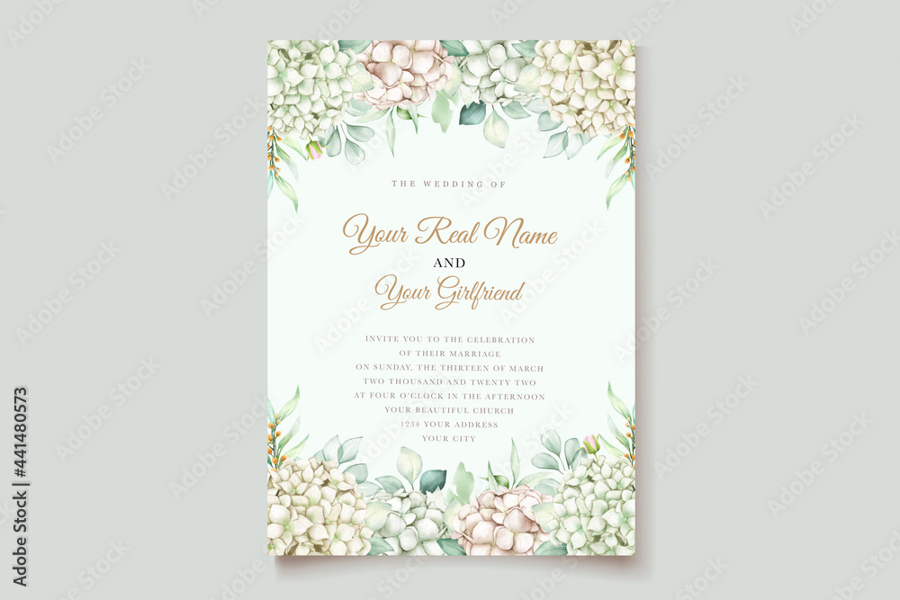 elegant hydrangea flower invitation card set