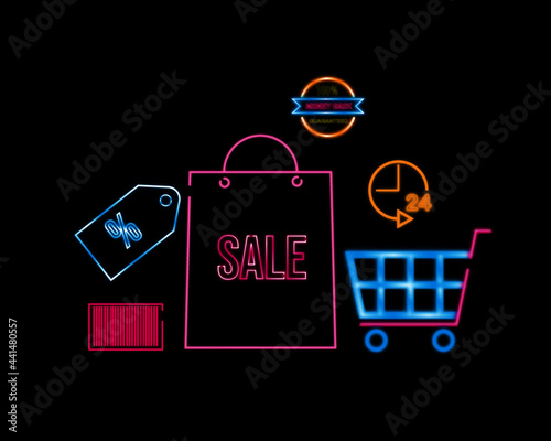 A vector of sales shopping symbol in neon colour photo