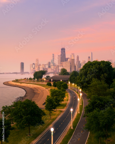Chicago aerial view of lakefront trail 