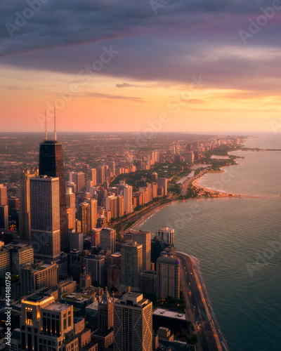 Chicago aerial view of Gold Coast and Lake Shore drive photo