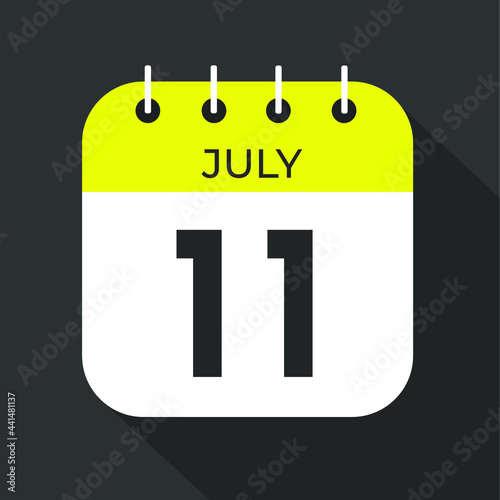 July day 11. Number eleven on a white paper with yellow color border on a black background vector.