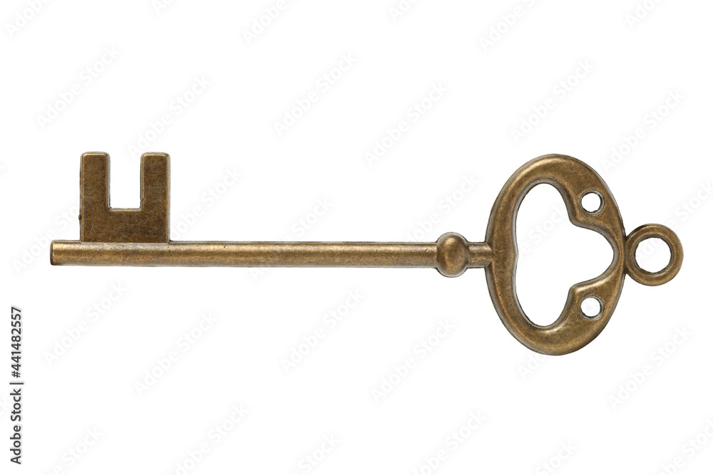 old brass key against a white background old brass key against a white background
