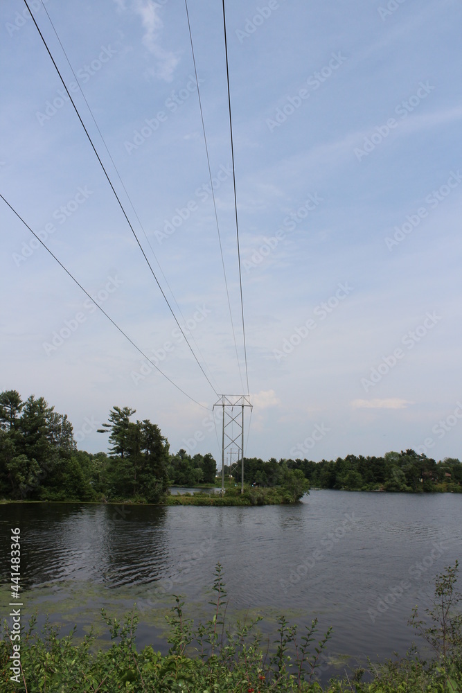 power lines on the river