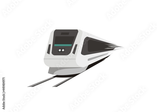 Fast commuter train simple perspective illustration