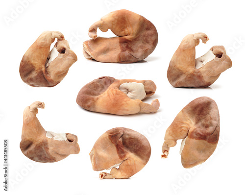Boiled pig's organs on white background