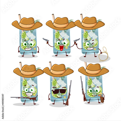 Cool cowboy gin tonic cartoon character with a cute hat