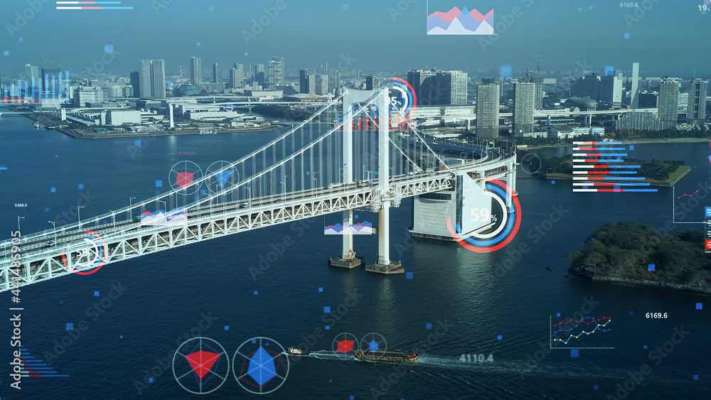 Obraz premium 社会統計 都市と様々なグラフ