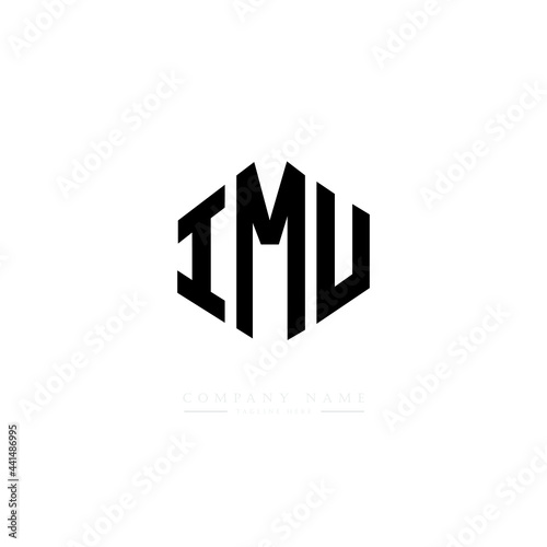 IMU letter logo design with polygon shape. IMU polygon logo monogram. IMU cube logo design. IMU hexagon vector logo template white and black colors. IMU monogram. IMU business and real estate logo.  photo