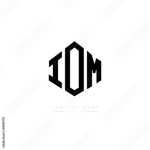 IOM letter logo design with polygon shape. IOM polygon logo monogram. IOM cube logo design. IOM hexagon vector logo template white and black colors. IOM monogram. IOM business and real estate logo.  photo