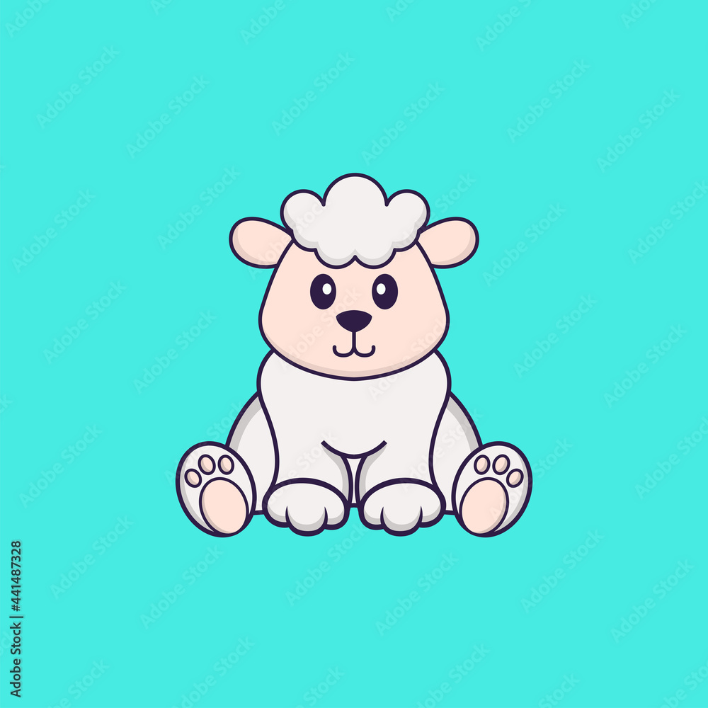 Cute sheep is sitting. Animal cartoon concept isolated. Can used for t-shirt, greeting card, invitation card or mascot. Flat Cartoon Style Cute sheep is sitting. Animal cartoon concept isolated. Can used for t-shirt, greeting card, invitation card or mascot. Flat Cartoon Style
