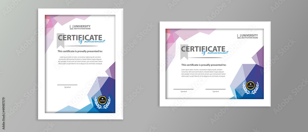 Certificate or diplomat Blue Low Poly. 