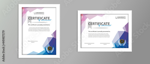 Certificate or diplomat Blue Low Poly.  photo